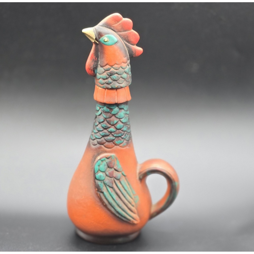 Vintage Rooster Decanter with Cork Stopper Hand Painted